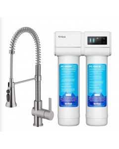 2-in-1 Commercial Style Pull-Down Single Handle Water Filter Kitchen Faucet in Spot-Free Stainless Steel with Purita™ 2-Stage Under-Sink Filtration System